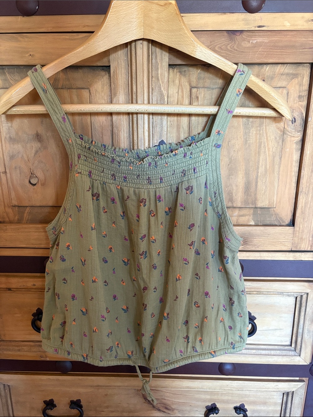 Smocked Olive Green Floral Tank Top